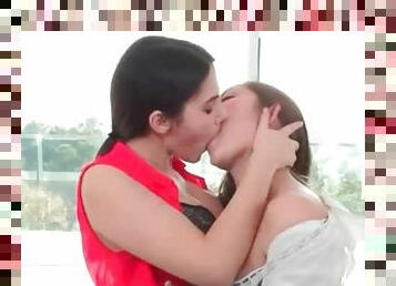 Insanely hot lesbian kissing with two babes