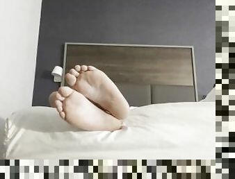 College Cub Feet in Bed