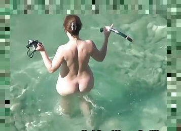 Excited teenage nudists on the beach filmed by my camera