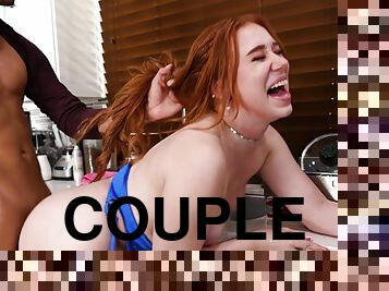 Redhead Madison Morgan enjoys during interracial dicking