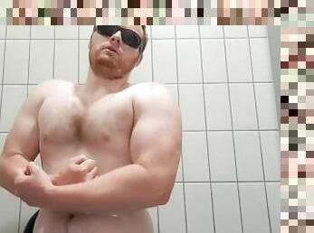 public, ejaculation, toilette, musclé, salle-de-gym