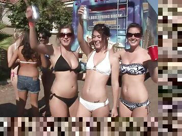 borracha, al-aire-libre, fiesta, babes, bikini, realidad, bebiendo