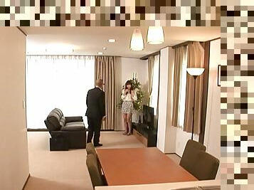 Japanese cutie pie gets her twat pleasured by a businessman