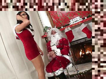 Santa Clause banging a lustful slut with glasses on