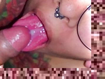 Tatted Wife Takes Cum To The Back of Her Throat