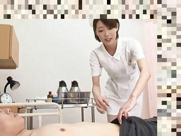Kinky Asian nurse Makoto Yuuki pleasures a large dick with a BJ