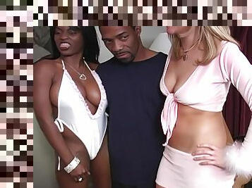 Interracial threesome with black couple and blonde Spring Thomas