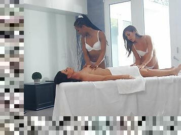 Lesbian 3-way after a nice massage by Kira Noir and Paige Owens