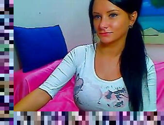 Sexy hot busty brunette babe teasing on webcam