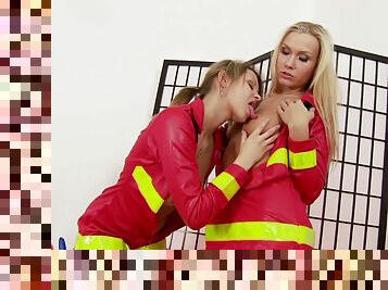 Lesbian fire fighters are enjoying a bit of oral pleasure