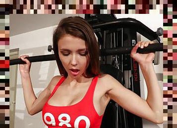 Milla loves working out at home nude and fingers her wet vagina