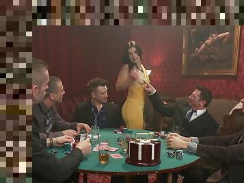 Five guys end a poker match with a massive gangbang double penetration