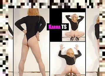 Super cute KarmaTS dancing striptease in sportswear