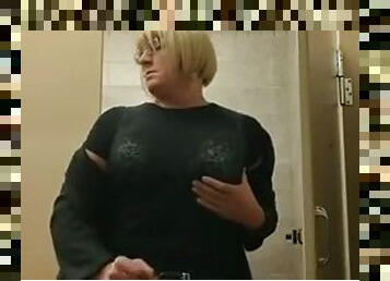 Sensualmaddy Sexy Crossdresser Cumming in Womens Bathroom at a Public Rest Stop