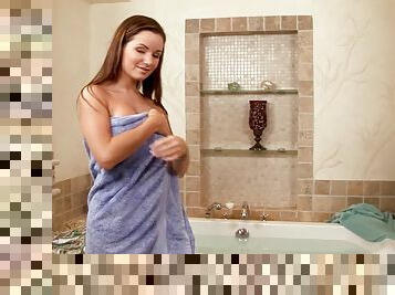 Sexy red hair and perfect tits on a solo showering chick