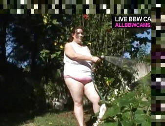 Pussy Bbw Playing With A Hose Fat Belly Chubby