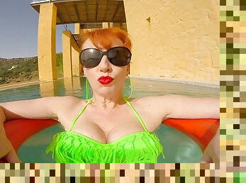 Sexy redhead mature RedXXX poolside blowjob