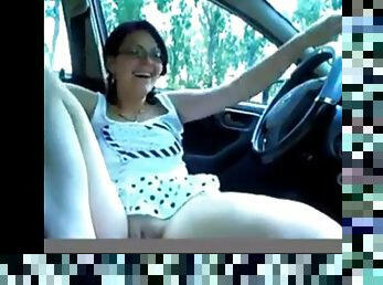 Woman fucks her cars joystick