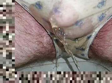 Pissing panties in slow motion on the toilet