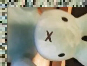 Riding plush bunny grinding until great cum