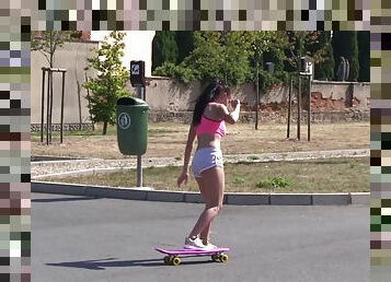 Nicole the sexy lesbian skating then enjoying getting drilled using toys