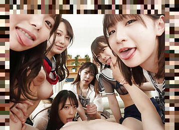 Harem VR: Toe Licking, Thigh Licking, Nipple Licking, Drooling Creampie Sex with 6 Schoolgirls! - SodCreate
