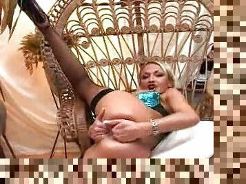 Hard anal fisting with fishnets blonde