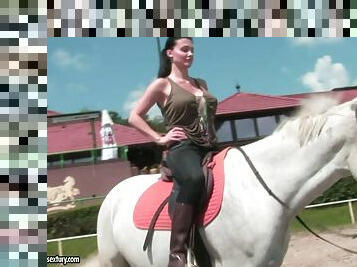 porn star aletta ocean riding a white horse