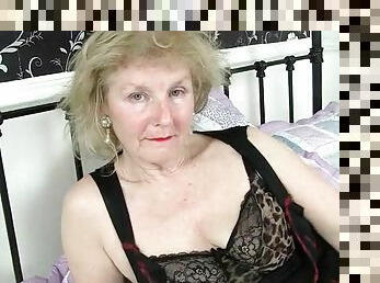 Sensual granny tease gently masturbates her cunt