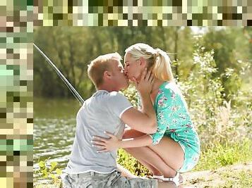 Slender young blonde gets intimate during a fishing trip with hew new boyfriend