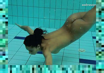 chatte-pussy, russe, naturel, piscine, solo, bikini, brunette