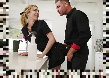 Small boobs hottie Aiden Ashley gets fucked hard in the kitchen