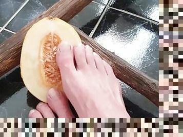 This is for the girls ) Fingering a honeydew melon like a pussy with my feet