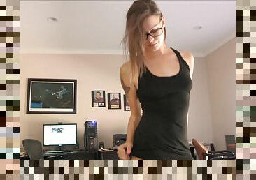 Skinny dancing girl in glasses knows how to arouse you