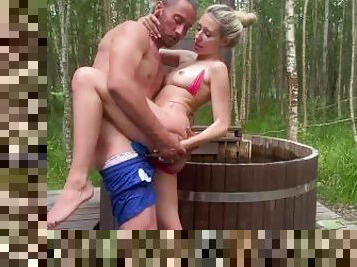 outdoor sex in a hot tub couple in love on vacation