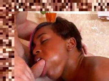 Black girl giving blowjob in the tub