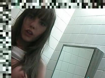 Beauty self shoots cunt and tits in bathroom