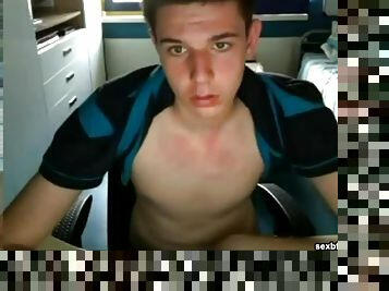 Twink shows smooth chest during webcam chat