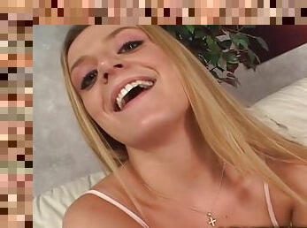 Blonde cutie Denise K. takes a long dick in her mouth and pussy