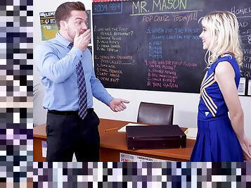 Horny blonde cheerleader Chloe Cherry knows how to improve her grades