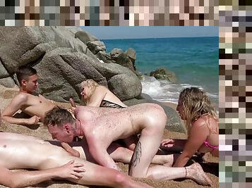 allaperto, sesso-di-gruppo, spiaggia, grassottelle, bisex