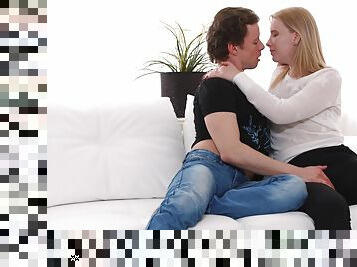 Passionate fucking on the sofa with Russian teen Kiara Knight