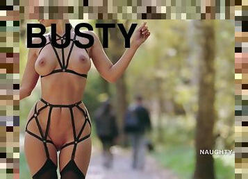 Erotic solo - busty brunette public big tits flashing outdoors