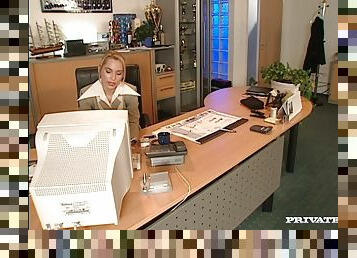 Sexy Blonde in Stockings Fucks in Her Office