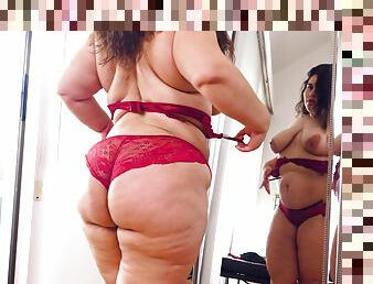 Amateur BBW brunette Karla Lane gives a titjob and a sloppy blowjob