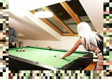 MILF bombshell blonde missionary fucked on the pool table