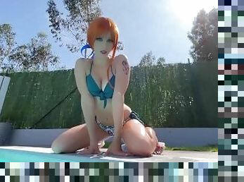 chatte-pussy, amateur, babes, ados, rousse, anime, piscine, solo, bikini, taquinerie