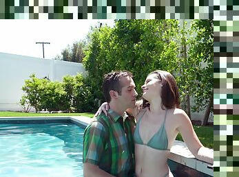 Hardcore fucking in the pool with small boobs Dharma Jones in a bikini