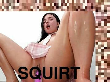 Riding a dildo, squirting