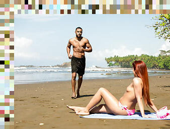 Gala Brown pleasures sporty black dude on the beach